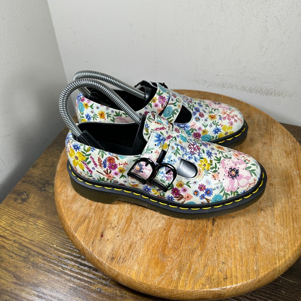 Dr. Martens 8065 Floral Leather Mary Jane Shoes White Multi Womens 5 US L 36 EU
